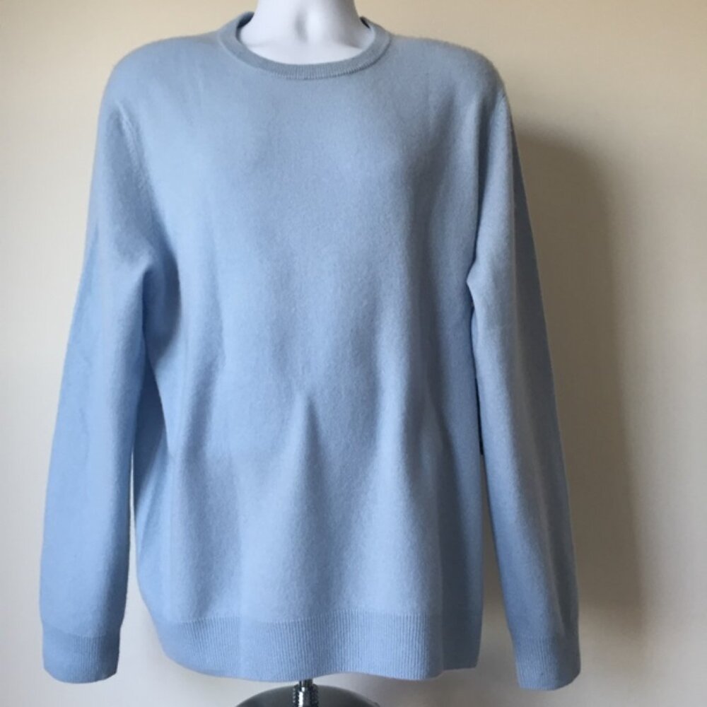 NWT DANIEL HECHTER Paris CASHMERE Crew Neck Pullover Sweater Light Blue Men’s XL